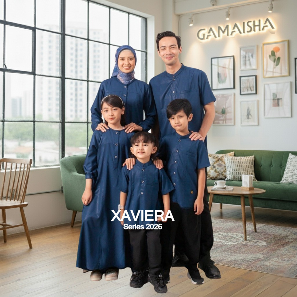 DTHREE - Sarimbit Keluarga 2026 Xaviera Navy Baju couple keluarga / Sarimbit Keluarga Lebaran