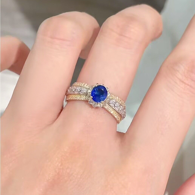 Xianchan Perhiasan Model Baru 2023 Cincin Safir Oval Bertatahan Perak 925 Desain Mewah Ringan Modis 