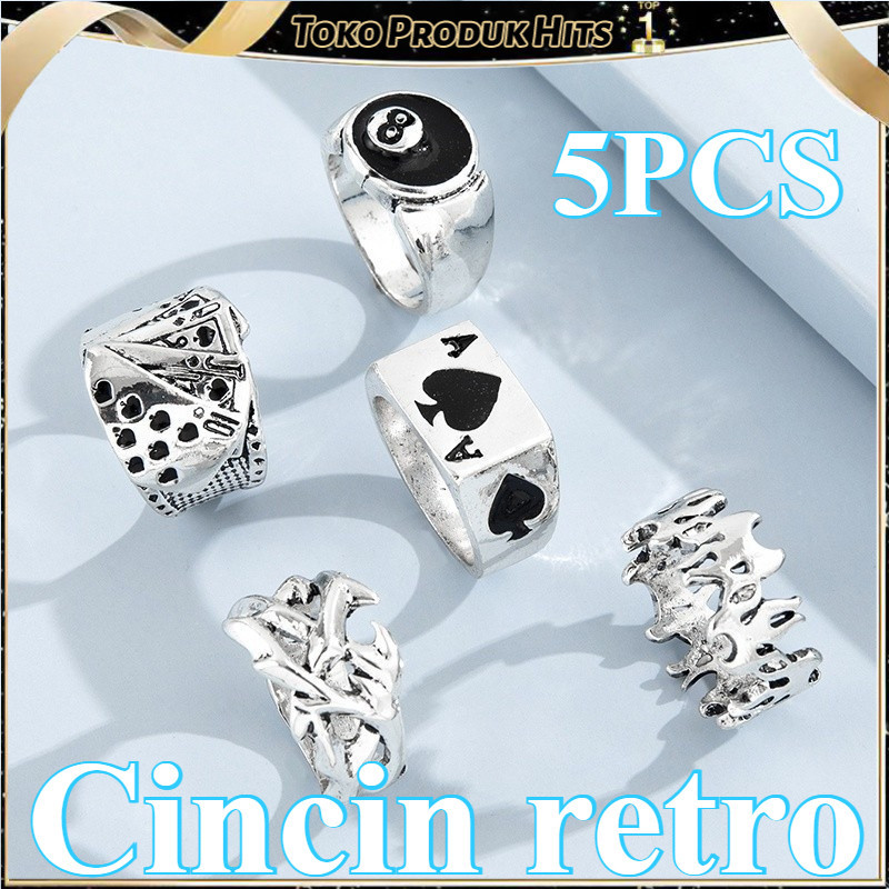 COD 5pcs/Set Cincin Jari Telunjuk Desain Angka Romawi Gaya Retro Punk Hip Hop Wanita Dan Pria-Le