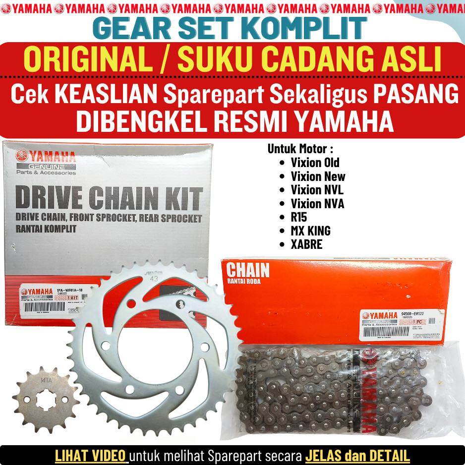 Gear Rantai Set Vixion Old Lama New NVA NVL R15 MX King Xabre Original Yamaha 100%