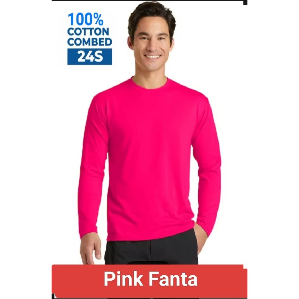 Kaos Polos Panjang Katun Combed 24S WARNA PINK FANTA - Kaos Polos 100% Cotton - Kaos Polos Lengan Pa