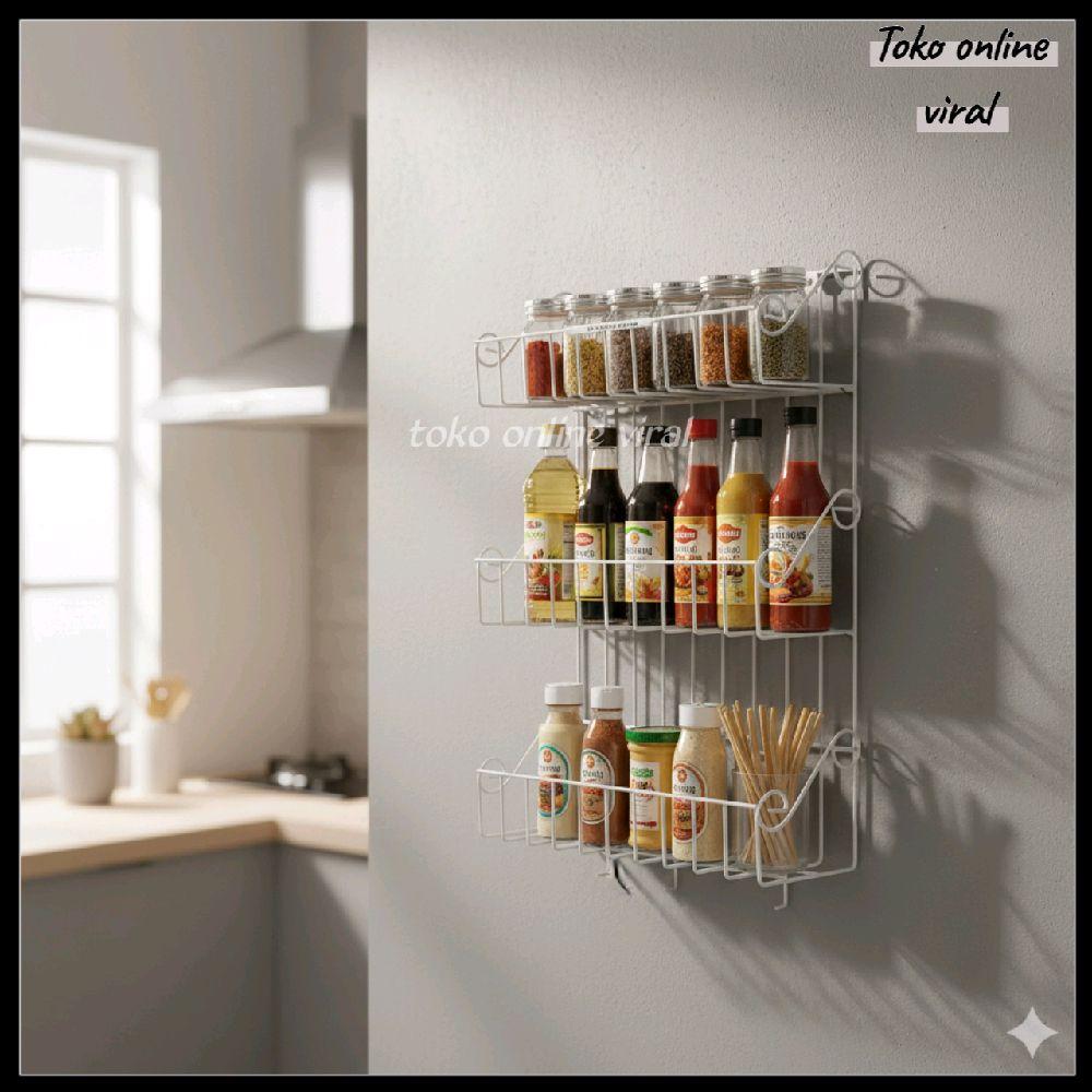 rak bumbu dinding susun 3 | rak dinding kawat besi | rak dinding dapur minimalis | rak dinding aesth