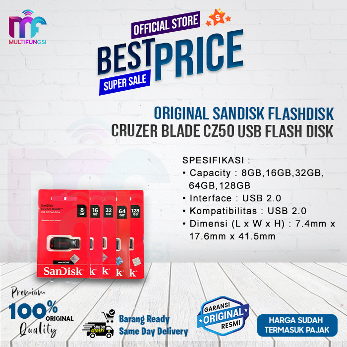 cod Flashdisk SanDisk Cruzer Blade CZ50 8GB 16GB 32GB 64GB 128GB USB 2.0 Flash Drive Original 100%