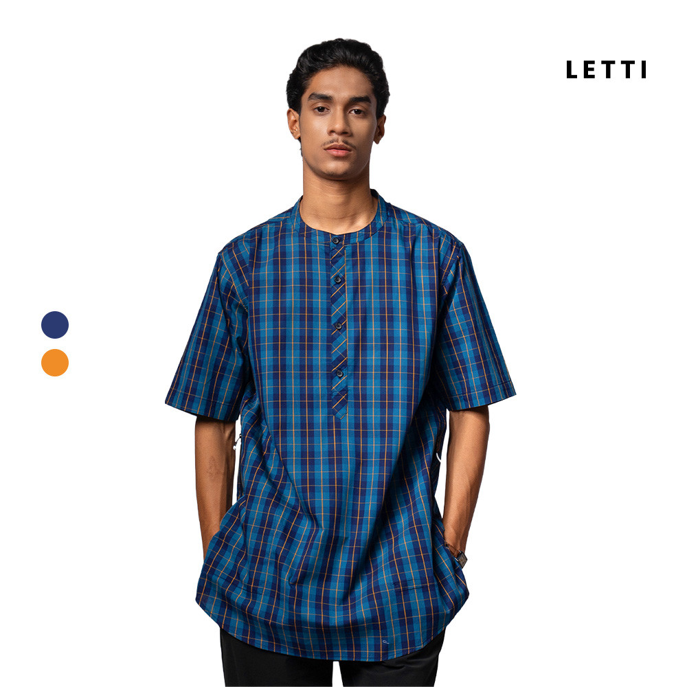 LETTI Checked Shirt Flint - Koko Kurta Motif Kotak-Kotak Pria Lengan Pendek