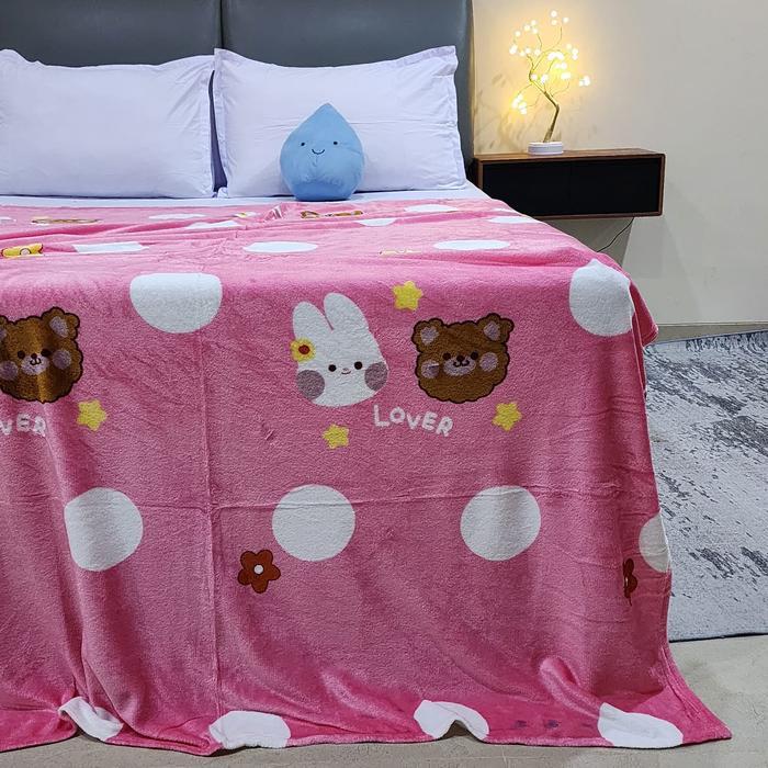 King Rabbit Thermal Blanket / Selimut lembut uk 150x200 cm - Lover Pink
