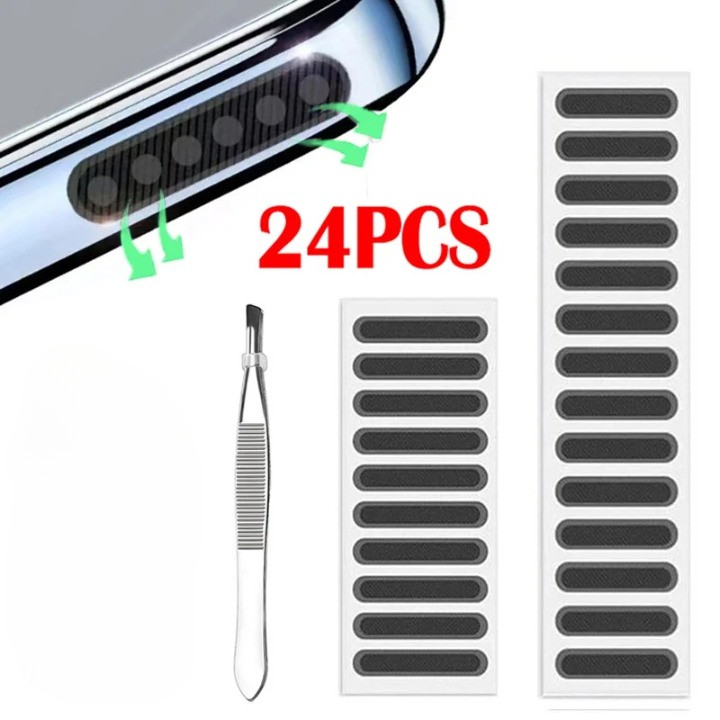 Set 24pcs Stiker Jaring Anti Debu Speaker HP Pelindung Lubang Speaker Universal Tidak Menghambat Sua