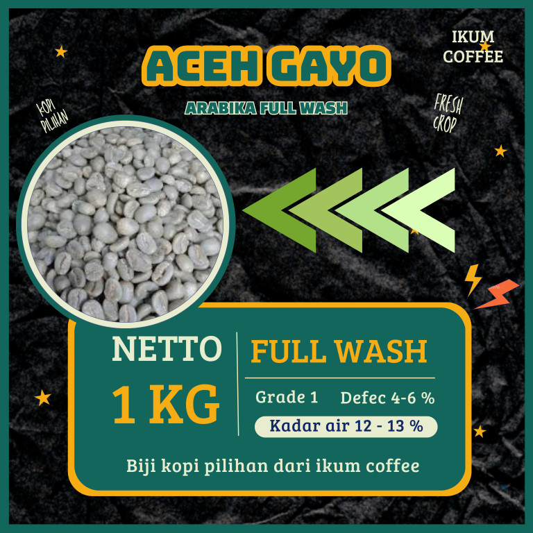 green Bean  biji kopi Arabika Aceh gayo - full wash - 1kg
