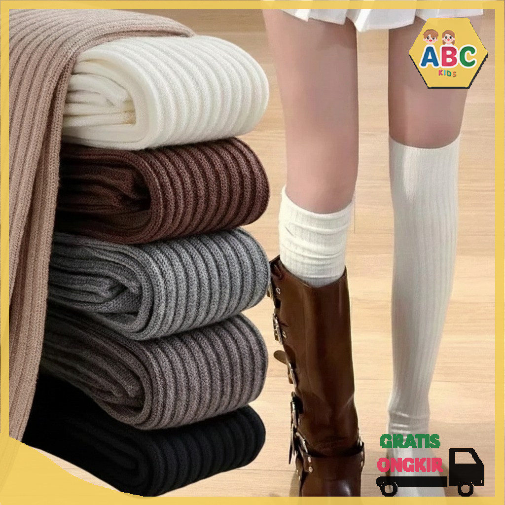 ABC Kids Kaos Kaki Panjang Polos Over The Knee Rajut Tebal Tebal Wanita Korean Style Kaos Kaki Panja