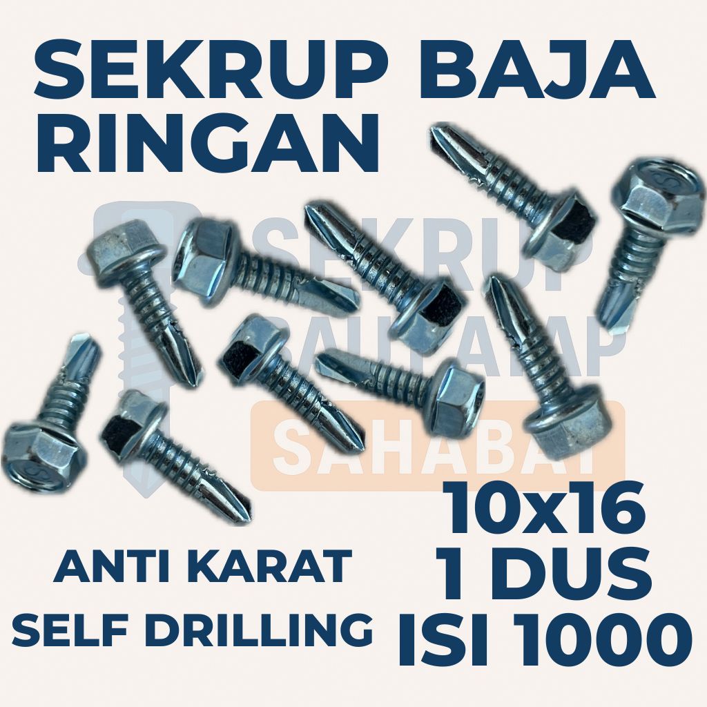 SEKRUP BAJA RINGAN 1.6CM 10x16 (1 dus isi 1000pcs) – Sekrup Seng / Baut Seng / Sekrup Baja Ringan / 