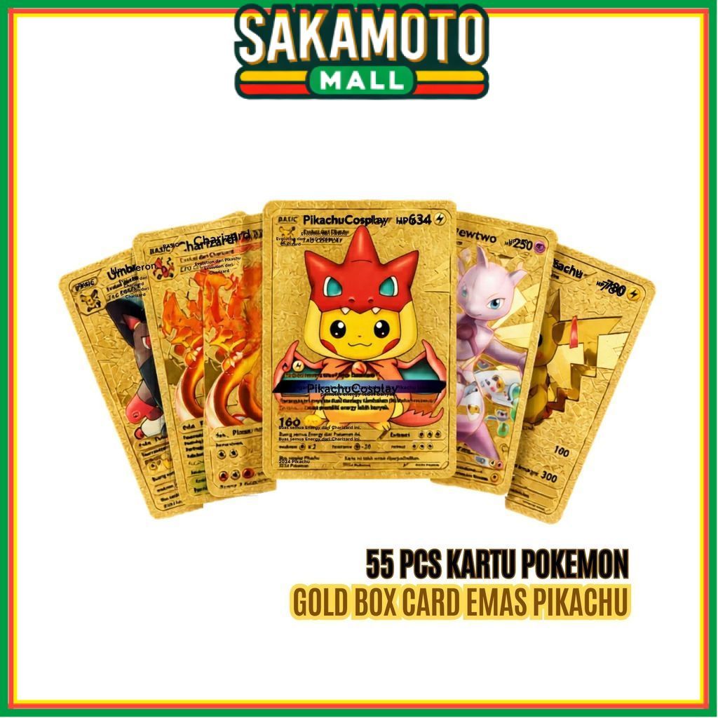 55pcs Kartu Pokemon Emas Box BR410 Pikachu Card Cards Gold