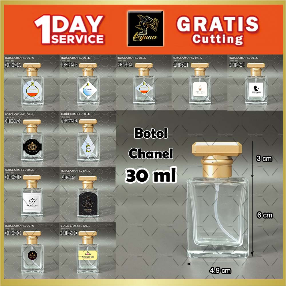 Stiker Label Khusus Botol Parfum Chanel 30 ml Custom Label Wewangian Ch Kotak Standar Bahan Glossy