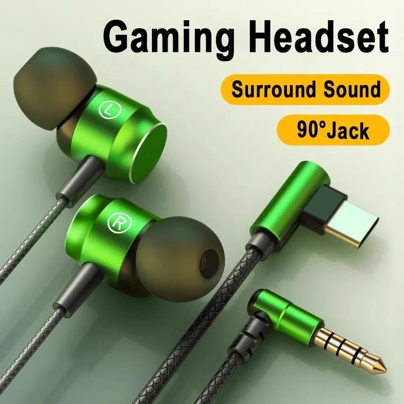 For Galaxy 90° Jack Wired Gaming Headset HiFi Surround Sound With Mic 3.5mm Type C Music Headphones 
