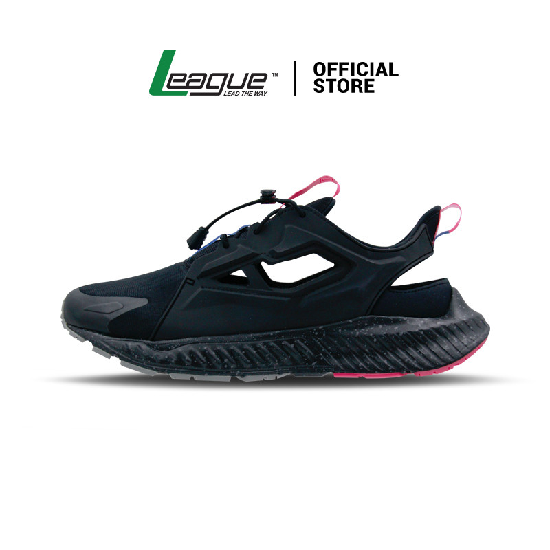 League Ghiza Black/Blue Sepatu Running Pria