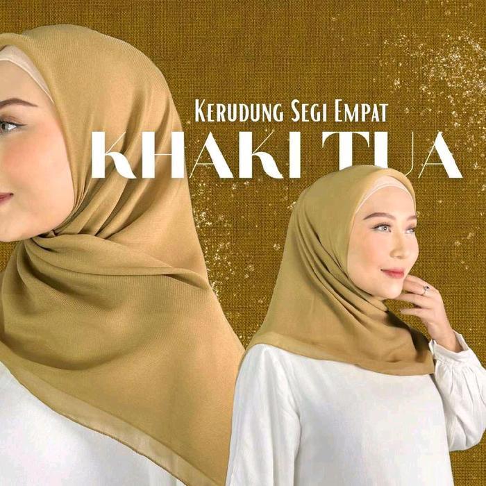 Kerudung Segiempat Polos BELLA SQUARE Hijab Pollycotton Jilbab Bela KHAKI TUA Premium