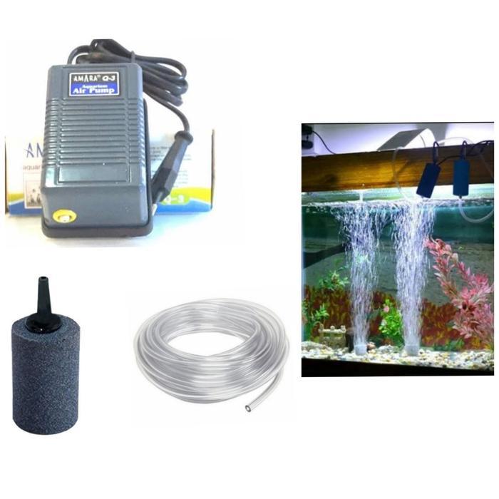 PAKET 1 SET ALAT GELEMBUNG AIR OKSIGEN AQUARIUM - Mesin Aerator Batu Selang Pompa Udara Kolam Ikan A