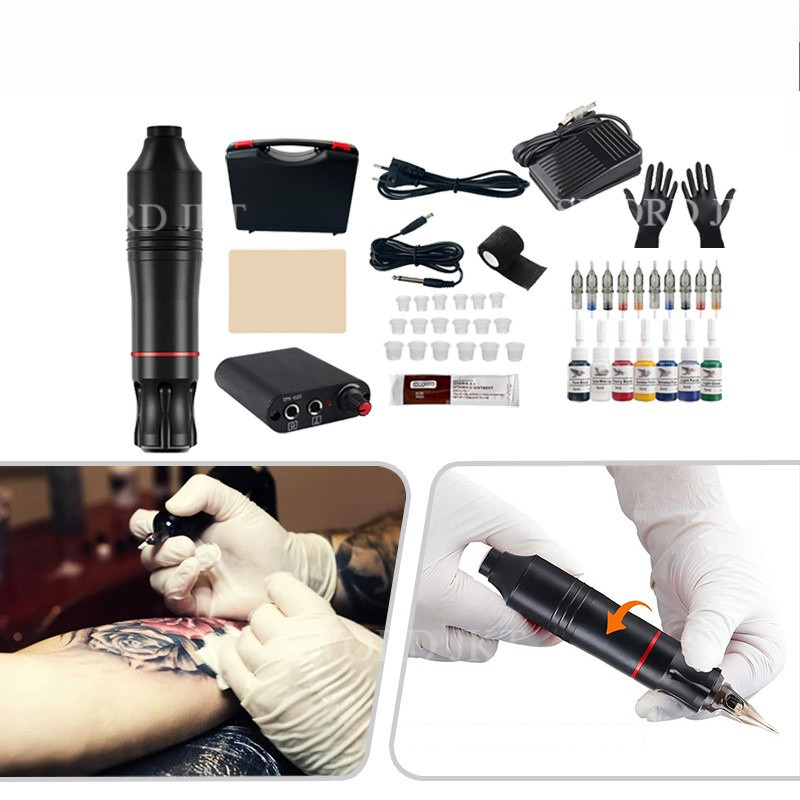 Rotary Tattoo Pen Machine Set Wireless Tattoo Kit Electric Tattoo Machine Pen Power Supply Cartridge