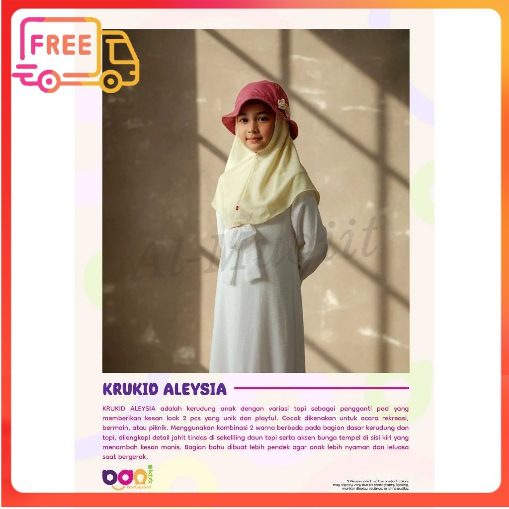 DISKON RABBANI ORI Kerudung Anak Krukid Aleysia | Kerudung Topi Anak | Kerudung Anak | Kerudung Topi