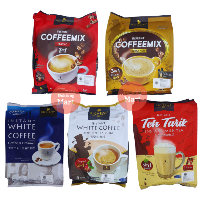 TERLARIS Richboy Instant White Coffee/Teh Tarik Malaysia Mix 15x40gram All Varian Kopi