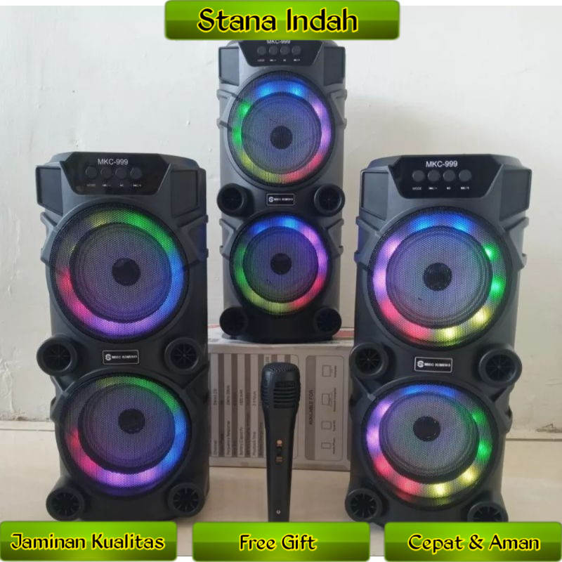Speaker Bluetooth SQ999 Bonus Mic karaoke Dual Speaker 6,5Inchi X2 Salon Aktif Portable Radio FM wir