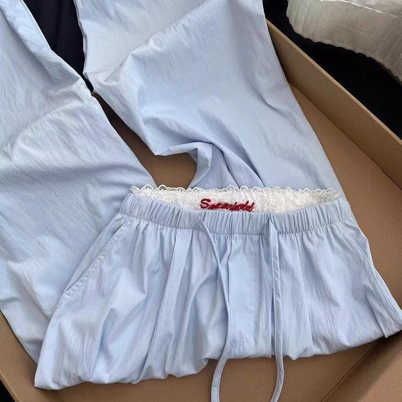 Women's Korean Style Blue High-Waisted Casual Pants