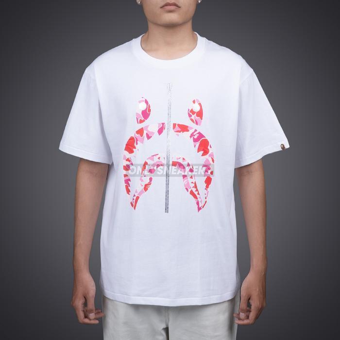 (COD) BAPE ABC PINK CAMO SHARK SILVER ZIP WHITE TEE - S