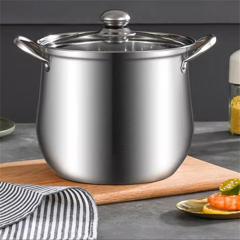 1pc Stock Pot Silver Noodle Pan Outdoor Cooker Induction Hob Pan Cooking Utensil Ramen Hot Pot Cooki