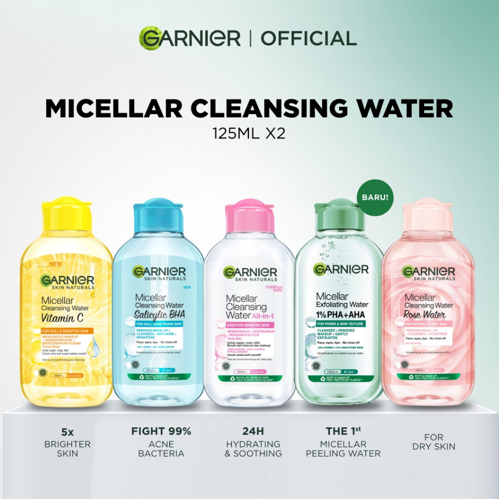 SYAHLASHOP [PAKET HEMAT ISI 2] GARNIER Micellar Water 125ml ALL VARIANT Skincare Cleansing - Pembers