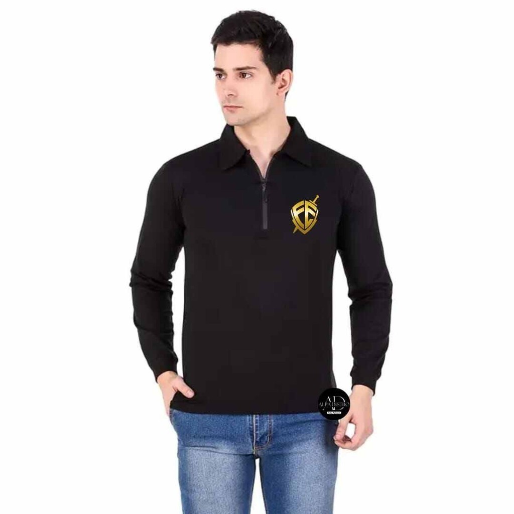 Kaos kerah zipper pria lengan panjang Kaos cowok terbaru Kaos resleting pria Kaos import pria