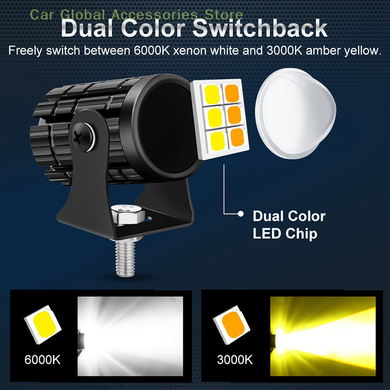 Mini Driving Light LED Projector Lens Motorcycle Headlight ATV Scooter Dual Colour LED Lens Beam Dri