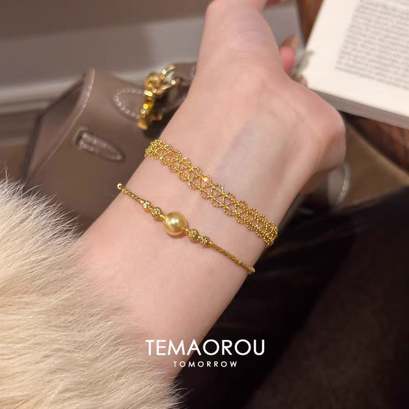 Pita Emas Renda Gelang Wanita Vintage Gelang Mutiara