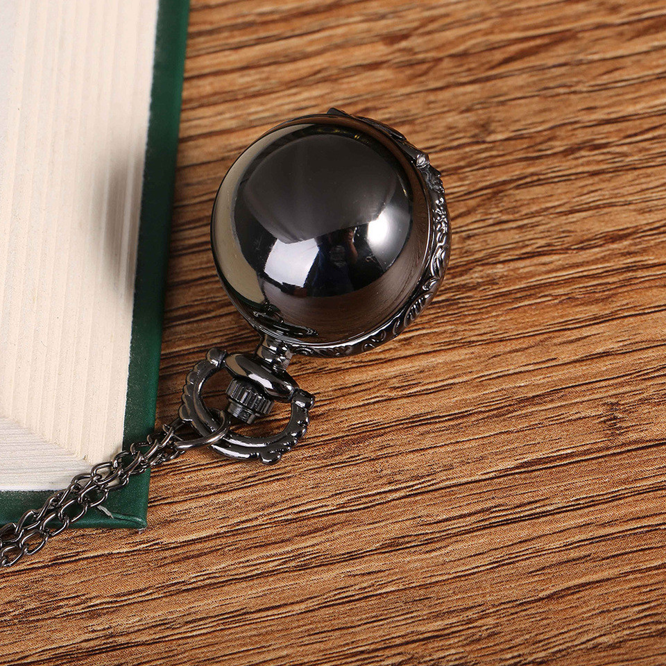 Small Creative Black Spherical Quartz Pocket Watch Quartz Pocket Watch With Sweater Necklace Jewelry