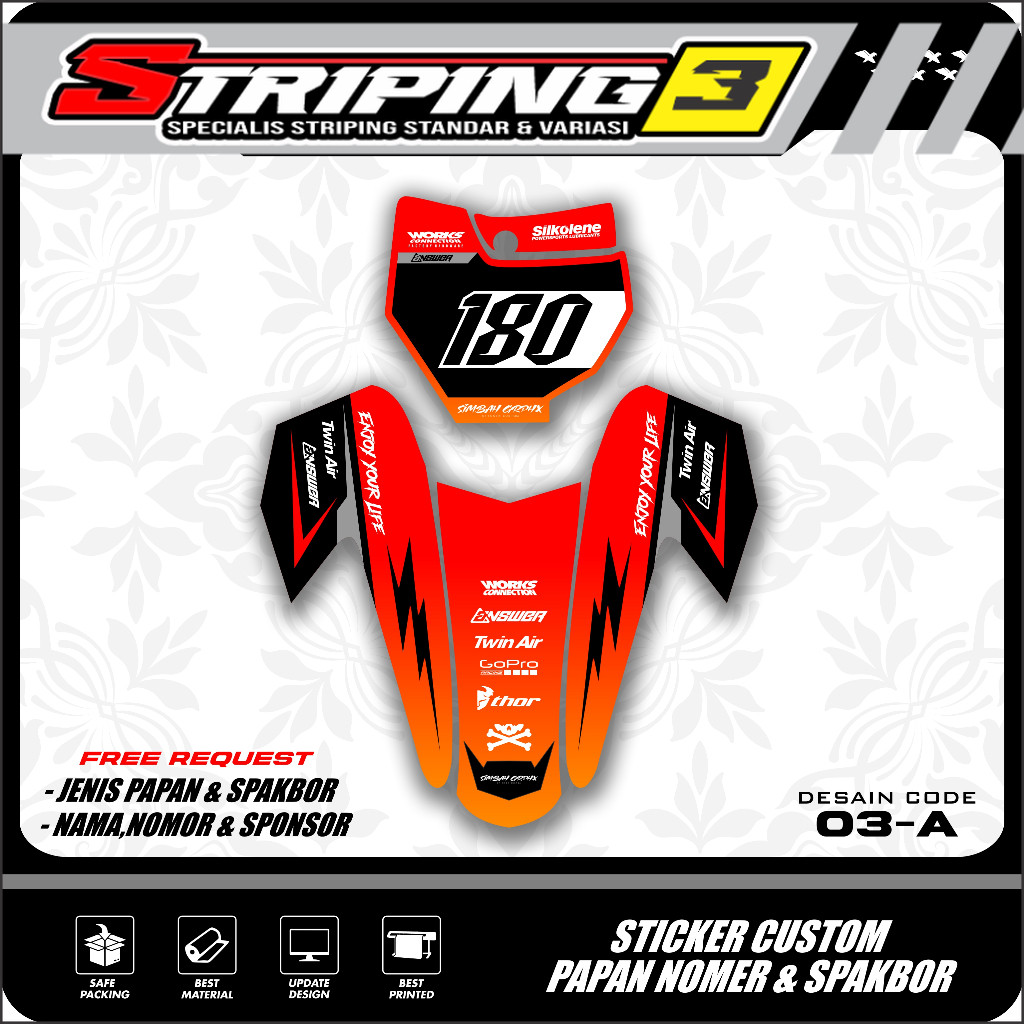 Sticker Decal Papan Nomer Start Dan Spakbor Depan Motor Bebek Trail Supermoto