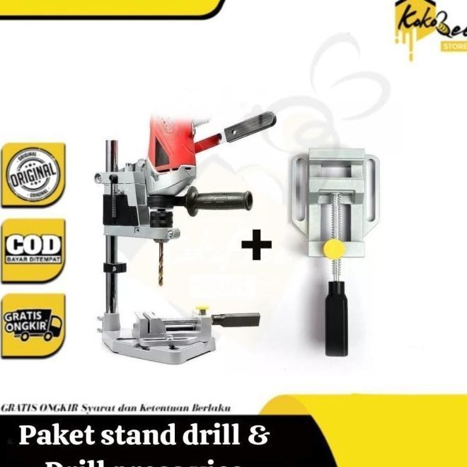 Ready Paket Stand Drill Dudukan Bor Tangan Dan Drill Press Vice Clamp Drill Stand Stan Bor Tangan Pe