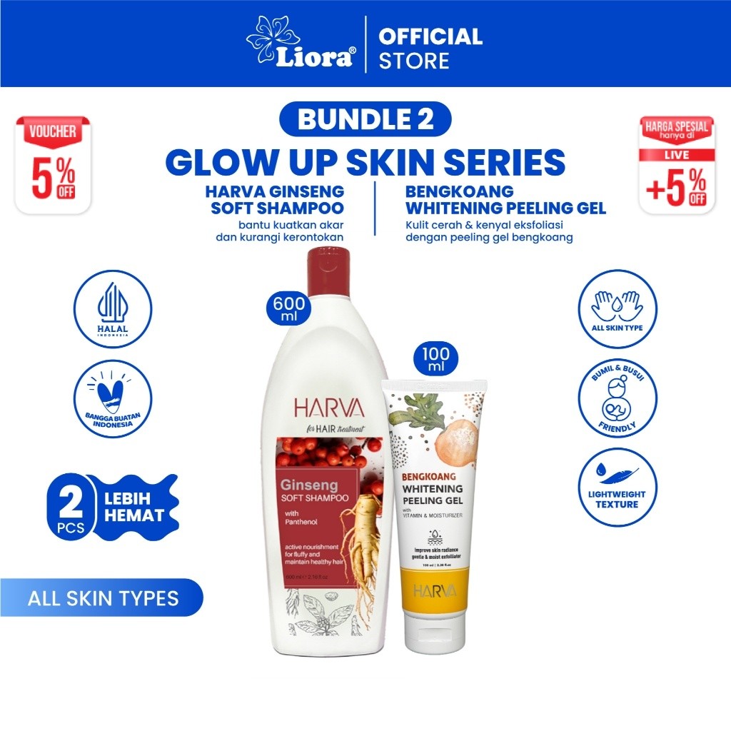 [Paket Hemat 2 pcs] Harva Shampoo Ginseng Soft&Smooth 600ml + Harva Peeling Gel Bengkoang 100ml
