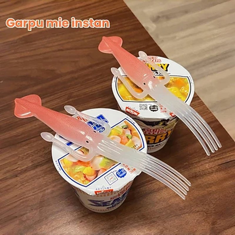 Garpu Mie Instan Lucu, Sendok Garpu Jepang, Garpu Bentuk Cumi, Peralatan Makan Unik
