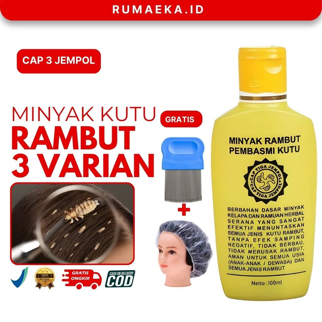 Obat Kutu Rambut Minyak Rambut Pembasmi Kutu dan Telur Cap Tiga Jempol Original Aman Untuk Anak-anak