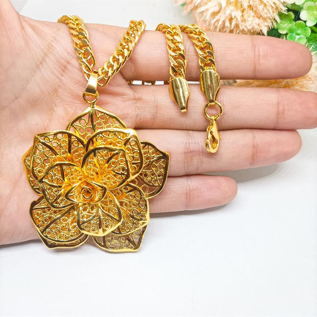 KALUNG WANITA NURI FREE LIONTIN BUNGA JUMBO MAWAR BESAR XUPING TITANIUM LAPIS EMAS