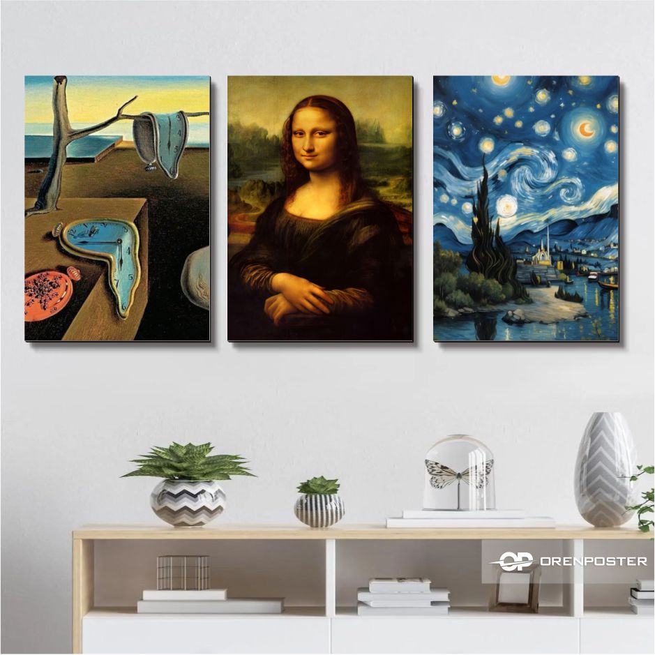 Hiasan dinding kayu 1 set 3 panel lukisan van gogh, one piece anime, home, minecrapt, jesus, simpson