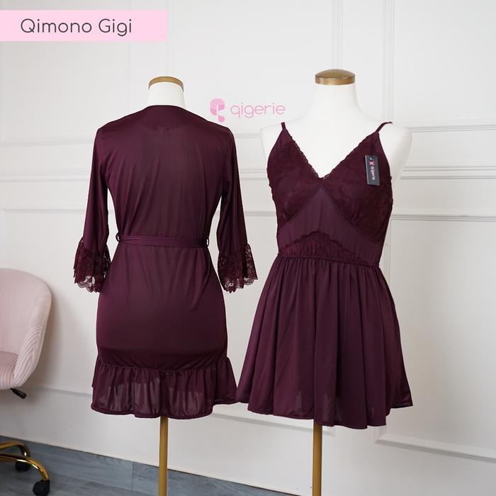 GIGI QIGERIE | One Set Kimono | Baju Tidur Kimono Sexy - REDWINE