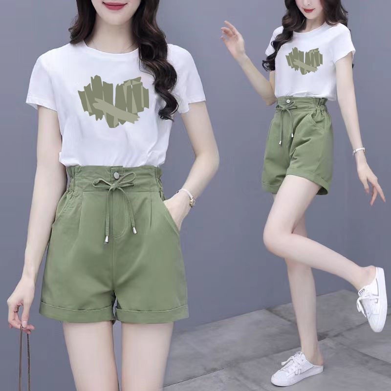 Fashion Awal Musim semi  New Western Style Small Fashion Casual Sports Short s Short Sleeve Two Piec