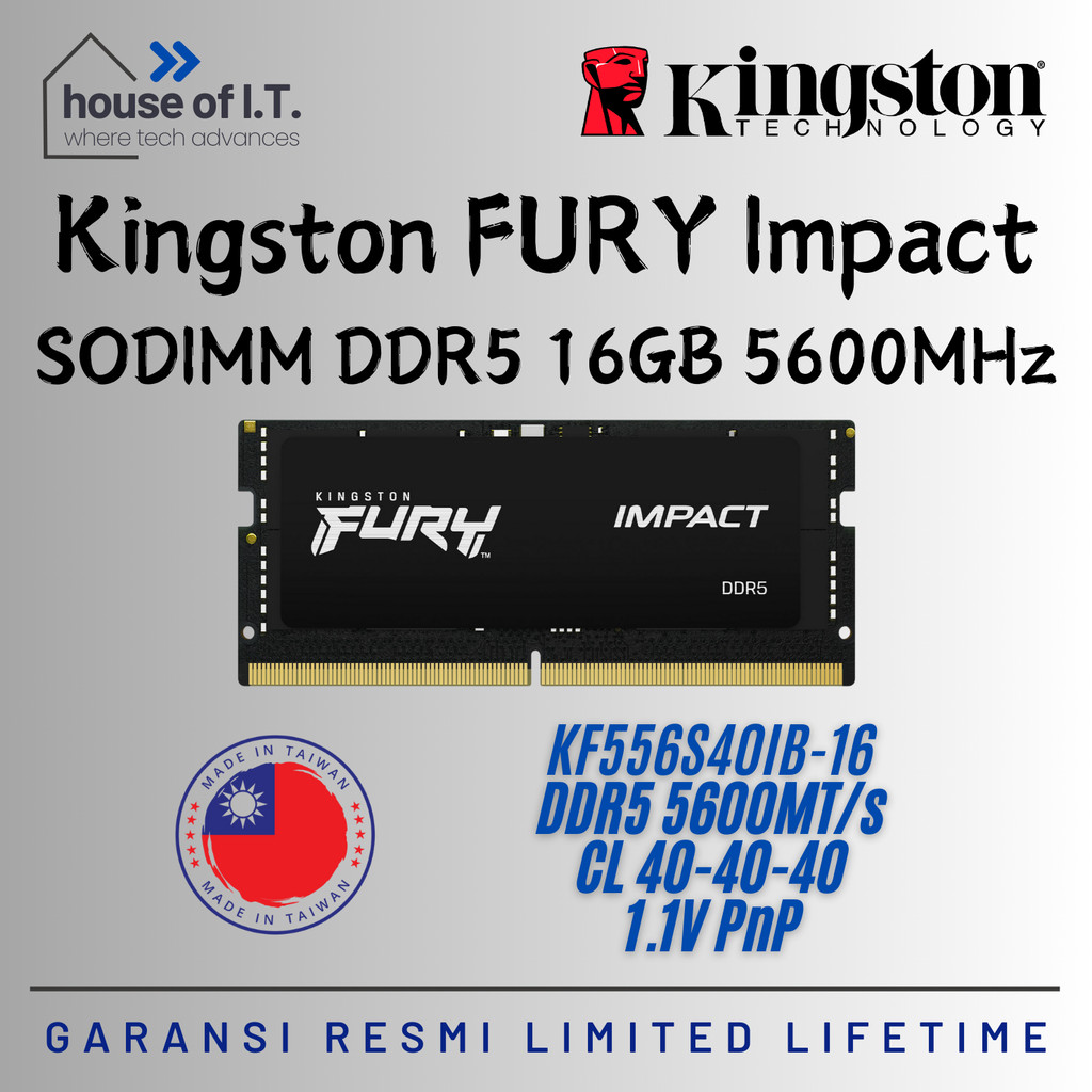 RAM SODIMM KINGSTON FURY IMPACT 16GB DDR5 5600MHz - RAM SODIMM KINGSTON DDR5 16GB 5600MHz