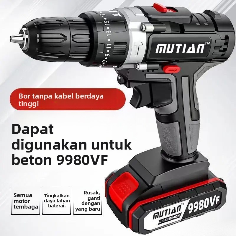 Bor Tangan Daya Kelas Industri Baterai Lithium Bor Isi UlangDual-Speed Bor Impak Obeng Listrik Multi