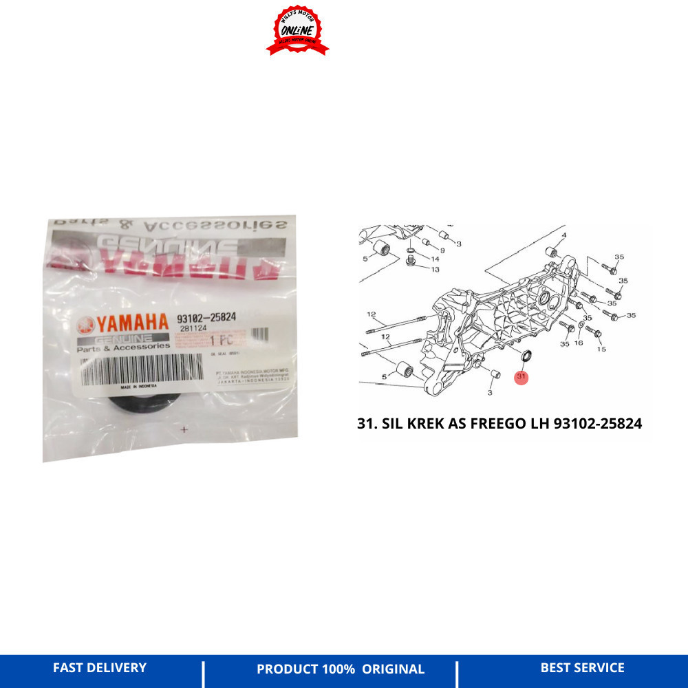 SIL KREK AS FREEGO ORIGINAL YAMAHA 93102-25824 LH Sparepart Motor Termurah