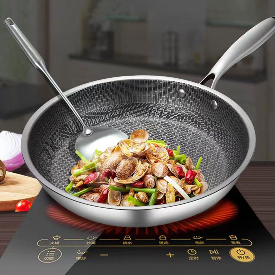 Honeycomb Frying Pan Stainless Steel Frying Pan Thickened Seafood Frying Pan With Handle coating 24c