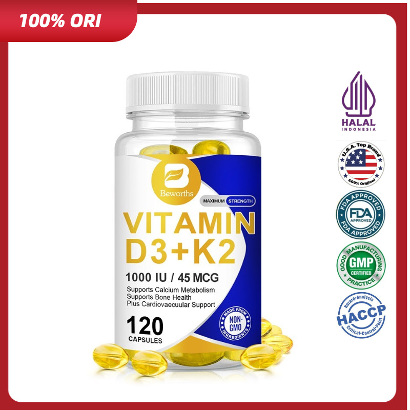 BEWORTHS Vitamin D3 K2 120 Kapsul Suplemen Tulang & Gigi | Menjaga Kesehatan Jantung & Sendi