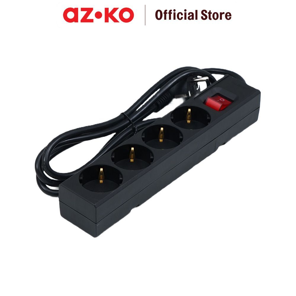 AZKO Krisbow 1.5 mtr Stop Kontak 4 Soket Ekstensi Single Switch Basic - Hitam Stopkontak Kabel Colok