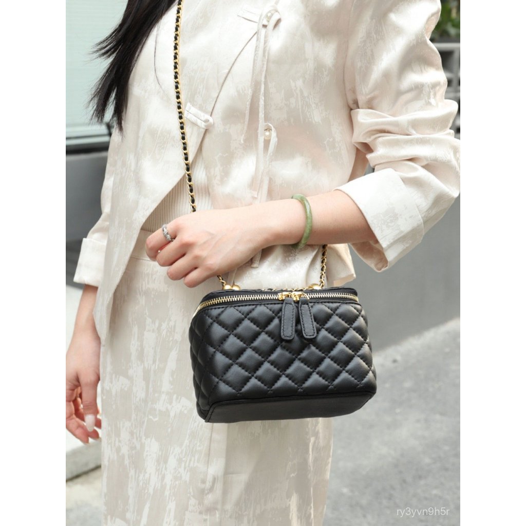 High-end Chanel-style Quilted Chain Box Bag2025New Top Layer Cowhide Genuine Leather Women's Mini Sq