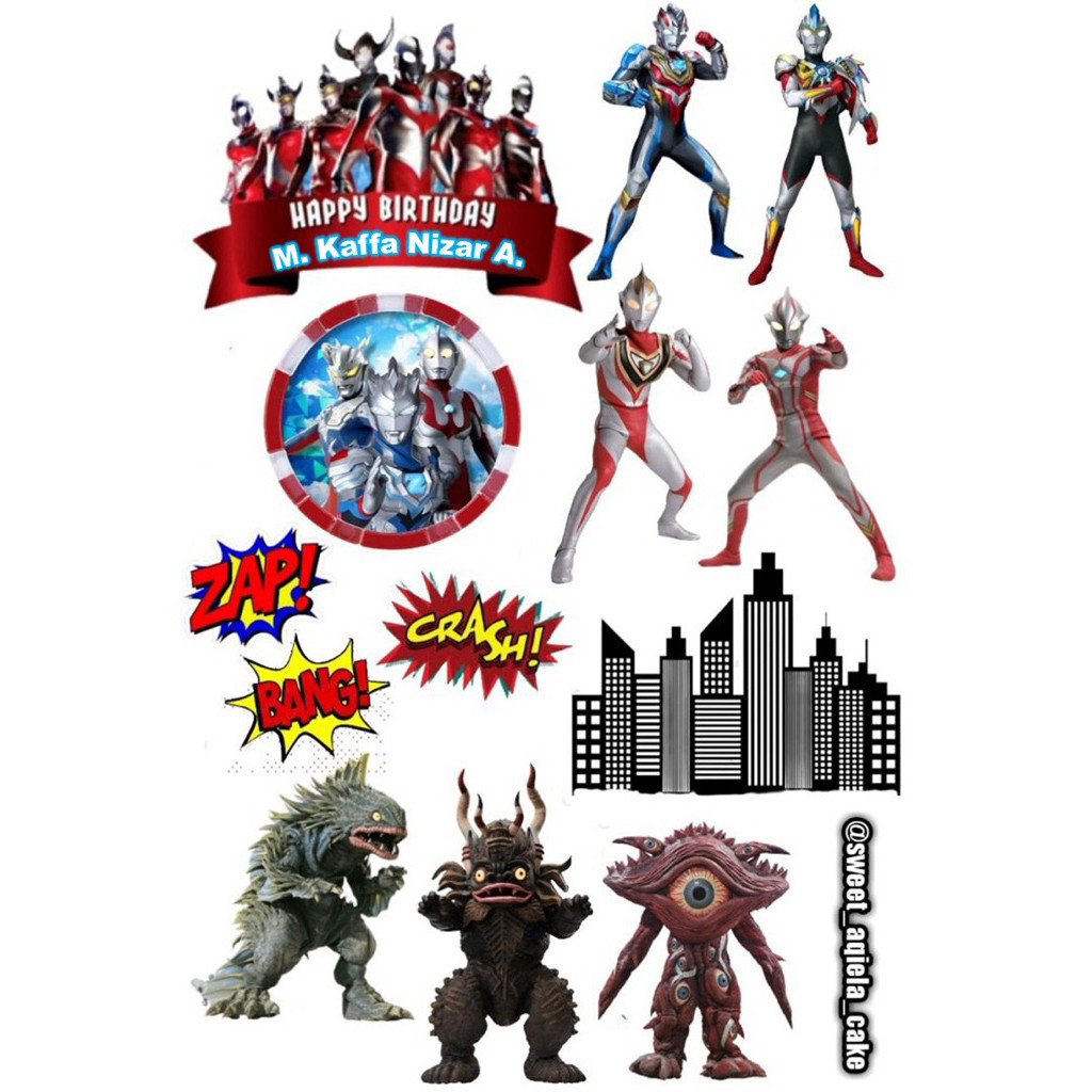 TOPPER CAKE ULTRAMAN CUSTOM NAMA | HIASAN KUE ULTAH TEMA ULTRAMAN