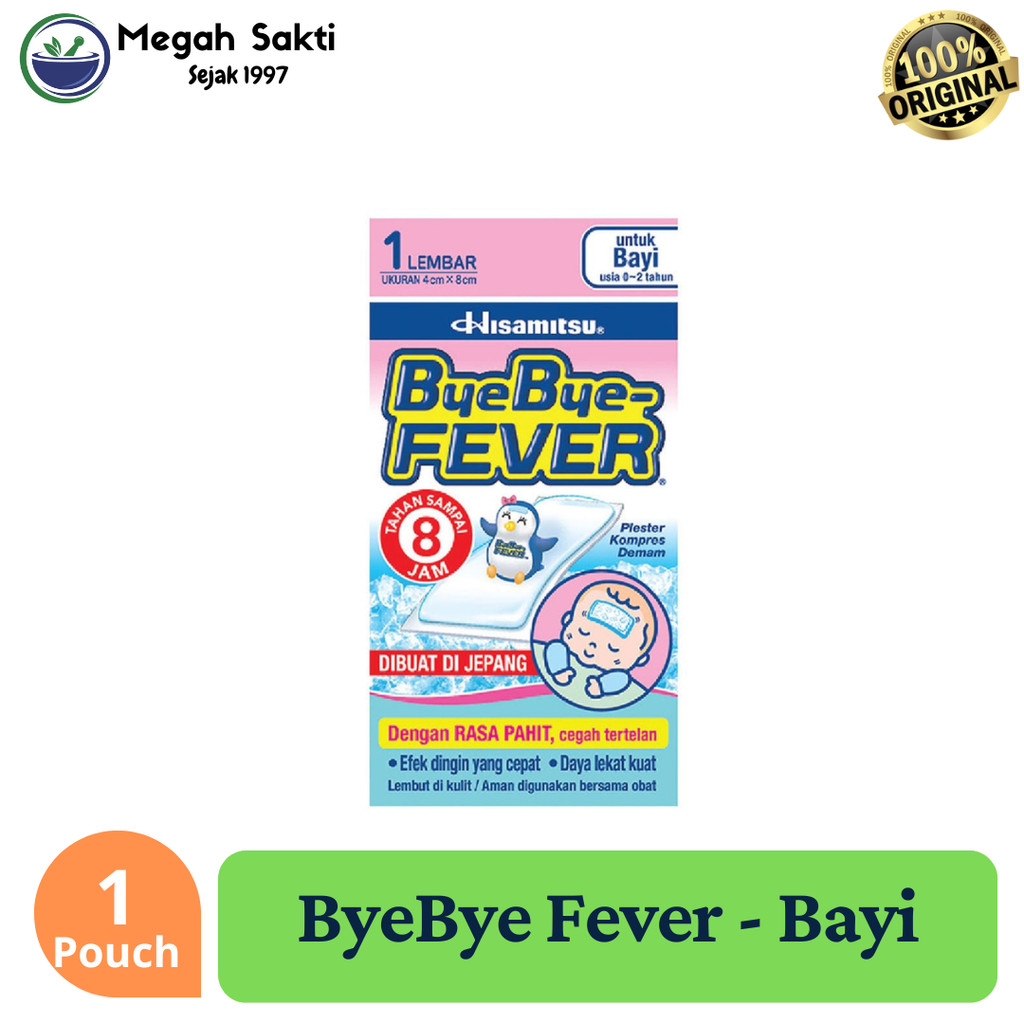 Megah Sakti - ByeBye Fever Bayi Isi 1Lembar - Bye Bye Fever Plaster Kompres Demam Untuk Bayi Hisamit