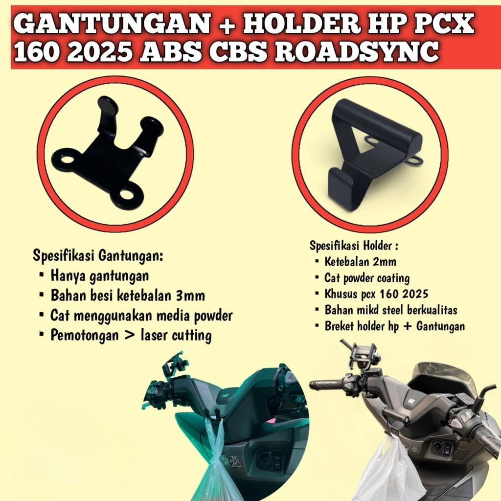 Breket Holder Pcx 160 2025 dan Gantungan Barang New PCX 160 2025 ABS CBS RoadSync - Gantungan Barang